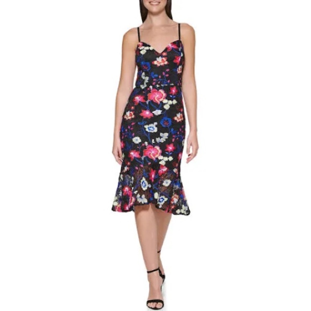 NWT Guess Womens Black Floral Lace Print Dress Size 12
